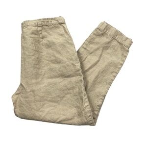 Eileen Fisher PM Beige Capri‎ Pants Pockets 100% Linen Side Zipper